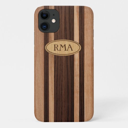 Waikokos Hawaiian Faux Wood Surfboard Monogram iPhone 11 Case