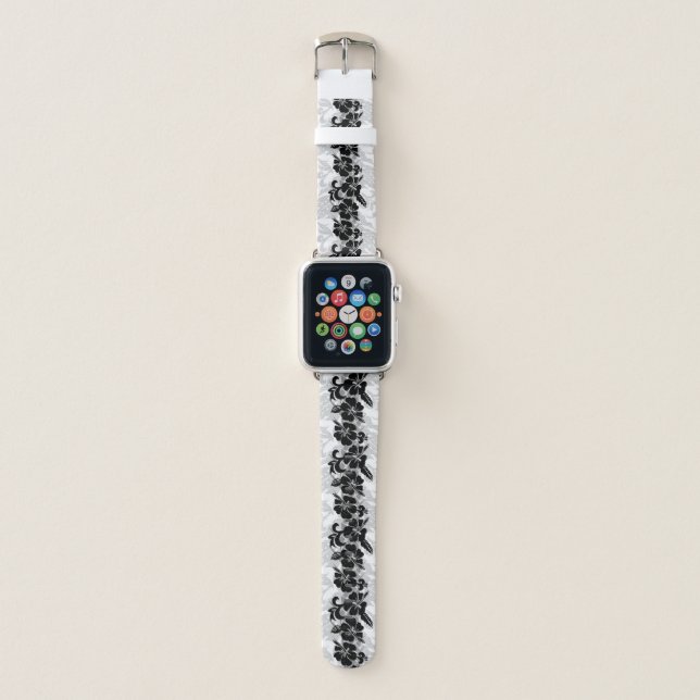 Waikoloa Hawaiian Hibiscus Floral Black Apple Watch Band (Front)