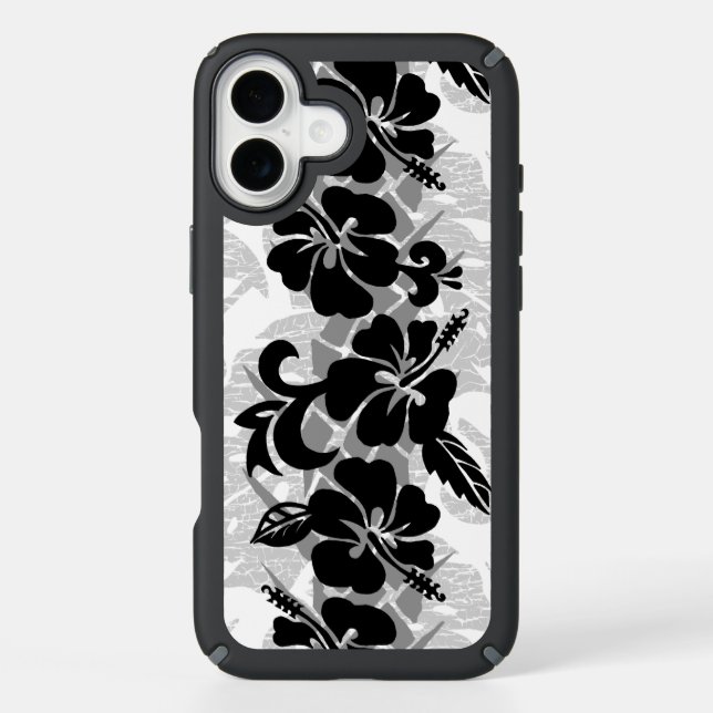 Waikoloa Hawaiian Hibiscus Floral Black Speck iPhone Case (Front)