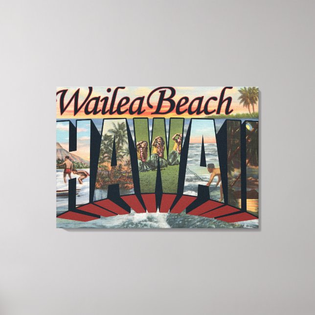 Wailea Beach, Hawaii - Large Letter Scenes Canvas Print (Front)
