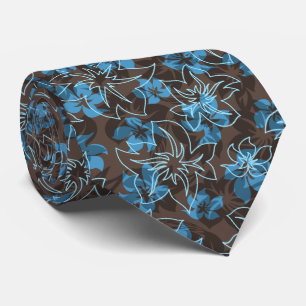 Wailea Hibiscus Hawaiian Floral Camo 2-sided Print Tie