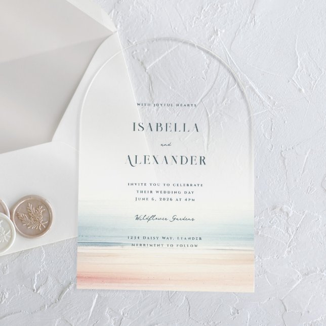 Wailea Watercolor Minimalist Elegant Beach Wedding Acrylic Invitations (Creator Uploaded)