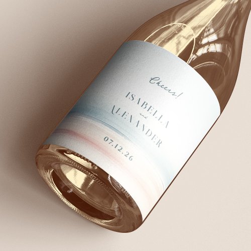 Wailea Watercolor Minimalist Elegant Beach Wedding Sparkling Wine Label