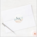 Wailea Wedding Monogram Classic Round Sticker<br><div class="desc">Discover "Wailea, " a modern wedding invitation suite that embodies the elegance of a beachside ceremony. This template features an abstract watercolor design, reminiscent of a sandy beach merging with the ocean's hues. It's the perfect card for couples seeking a blend of contemporary style and coastal charm, setting a sophisticated...</div>