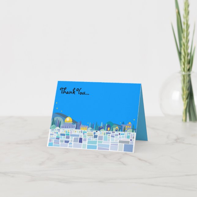 Wailing Wall Israel Bar Bat Mitzvah Thank You Card (Front)