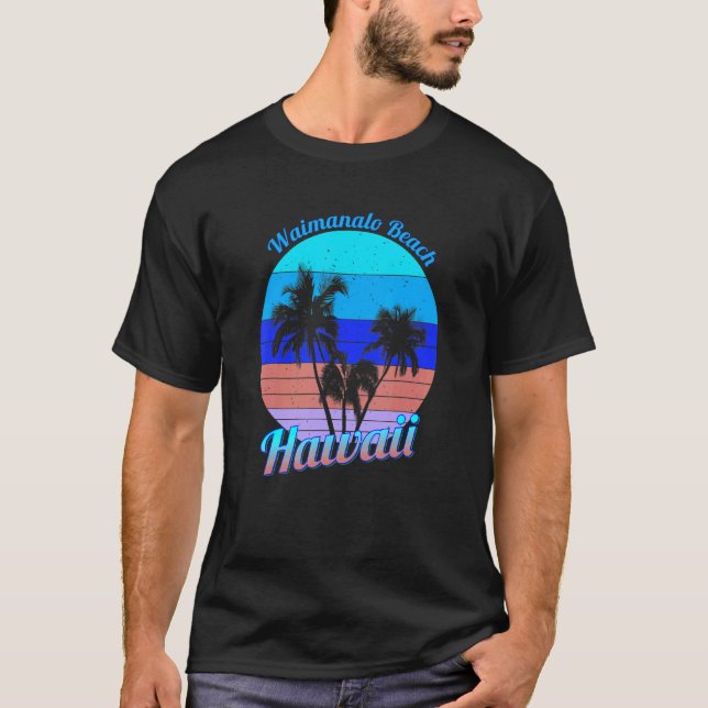 Waimanalo Beach Hawaii Retro Tropical Palm Trees V T-Shirt (Front)