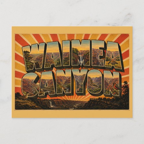 Waimea Canyon Hawaii River Waterfall Cliffs Art Postcard