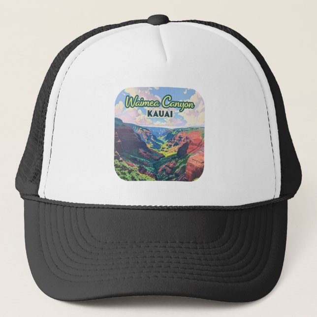 Waimea Canyon Kauai Hawaii Landscape Retro Trucker Hat (Front)