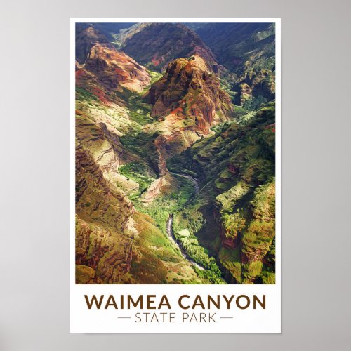 Waimea Canyon State Park Hawaii Watercolor  Poster