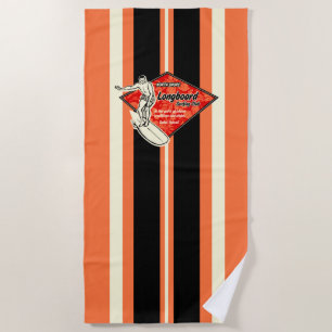 Waimea Striped Surfboard Hawaiian Surfer - Orange Beach Towel