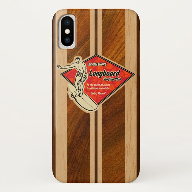 Waimea Surfboard Hawaiian Faux Koa Wood Red Case-Mate iPhone Case (Back)