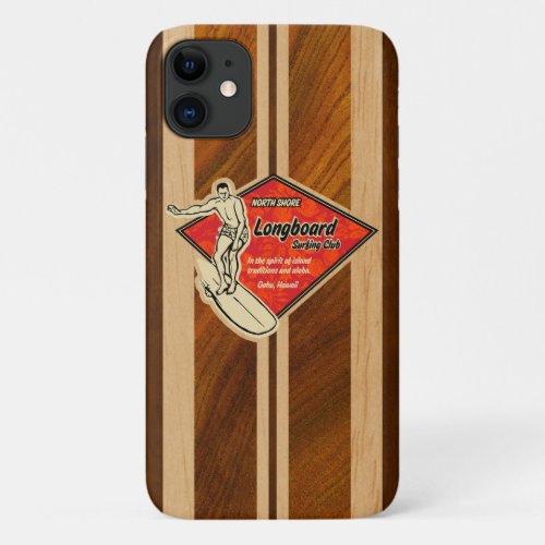 Waimea Surfboard Hawaiian Faux Koa Wood Red iPhone 11 Case