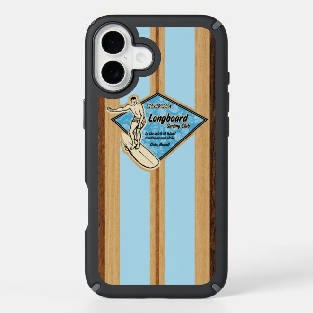Waimea Surfboard Hawaiian Faux Wood Aqua Speck iPhone Case (Front)