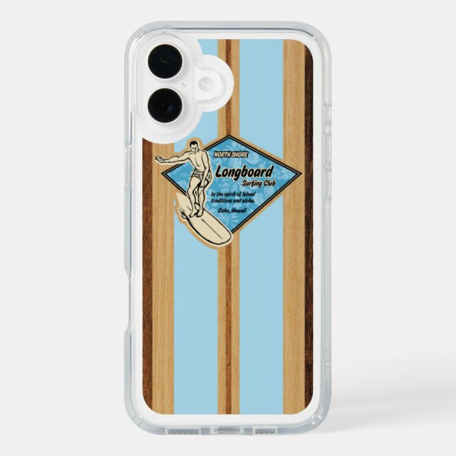 Waimea Surfboard Hawaiian Faux Wood Aqua Speck iPhone Case (Front)
