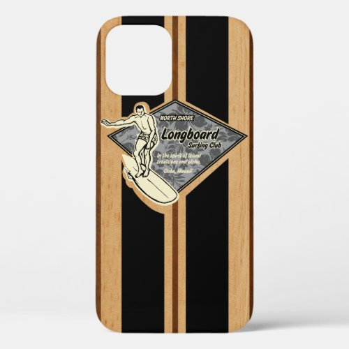 Waimea Surfboard Hawaiian Faux Wood Black iPhone 12 Pro Case