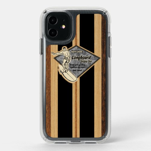 Waimea Surfboard Hawaiian Faux Wood Black Speck iPhone 11 Case