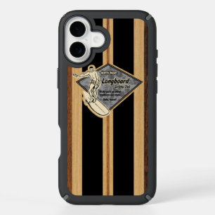 Waimea Surfboard Hawaiian Faux Wood Black iPhone 16 Plus Case