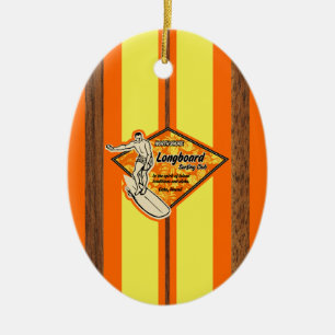 Waimea Surfboard Hawaiian Faux Wood Ceramic Ornament