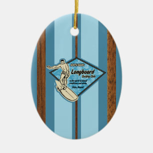 Waimea Surfboard Hawaiian Faux Wood Ceramic Ornament