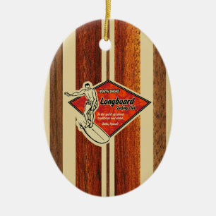 Waimea Surfboard Hawaiian Faux Wood Ceramic Ornament