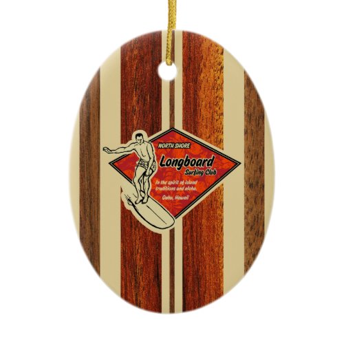 Waimea Surfboard Hawaiian Faux Wood Ceramic Ornament