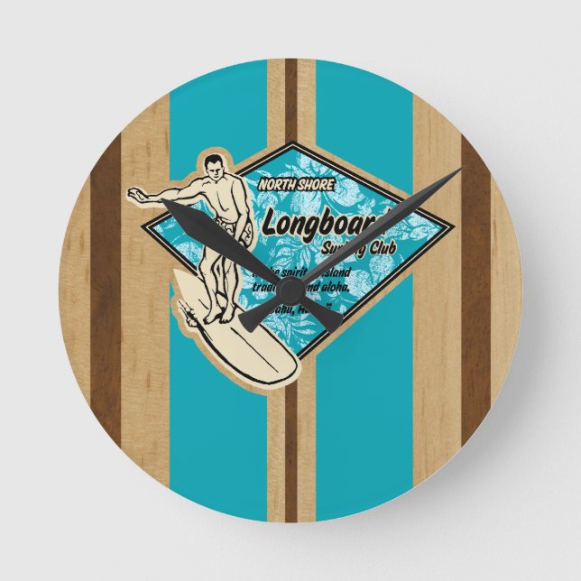 Waimea Surfboard Hawaiian Wall Clocks (Front)