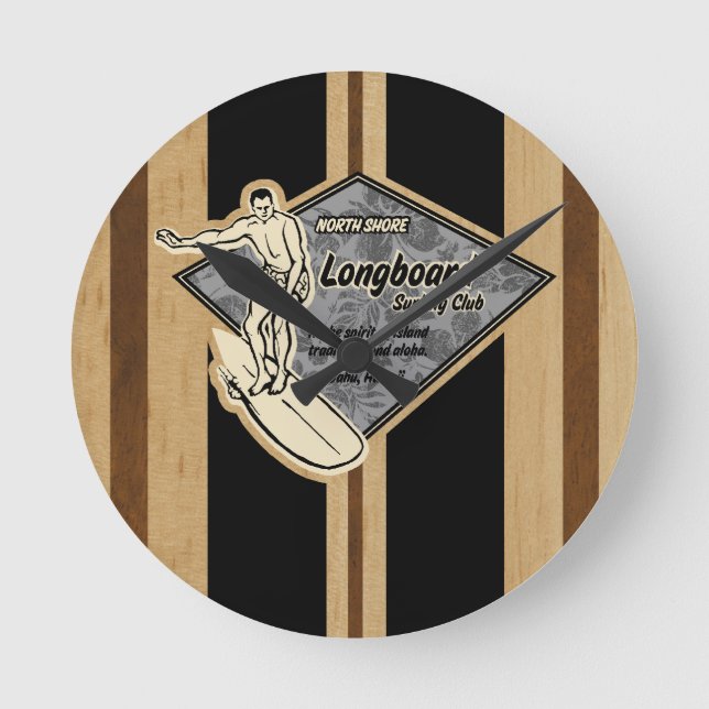 Waimea Surfboard Hawaiian Wall Clocks (Front)