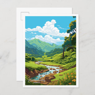 Waimea Valley Hawaii Travel Vintage Illustration Postcard