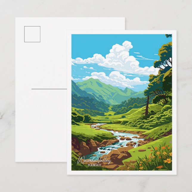 Waimea Valley Hawaii Travel Vintage Illustration Postcard (Front/Back)