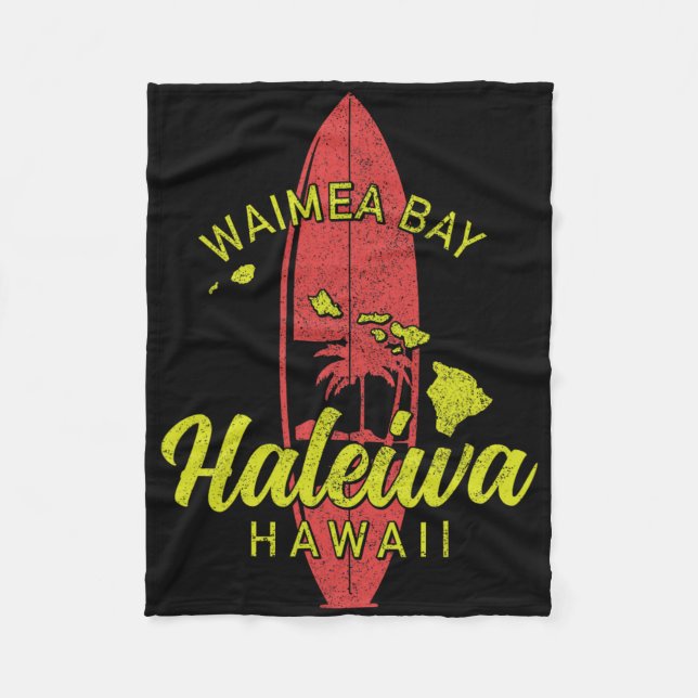 Waimea Y Haleiwa Hawaii Surf Board Surfing Surfer  Fleece Blanket (Front)