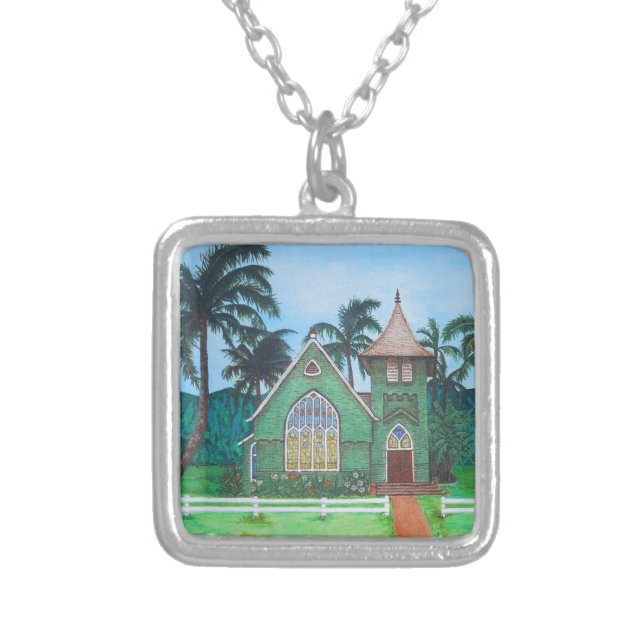 Wai'oli Hui'ia Church Silver Plated Necklace (Front)