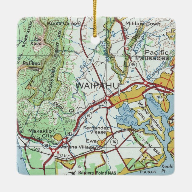 Waipahu Oahu Vintage Map Ceramic Ornament (Back)