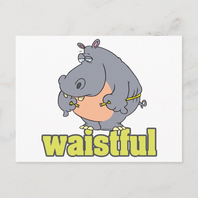 waistful diet hippo pun cartoon measuring waist postcard (Front)