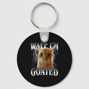Wait i'm goated funny staring cat meme keychain
