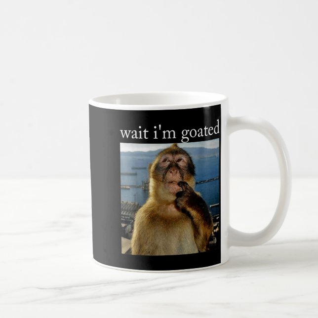 Wait I'm Goated Funny Thinking Monkey Meme Brainro Coffee Mug (Right)