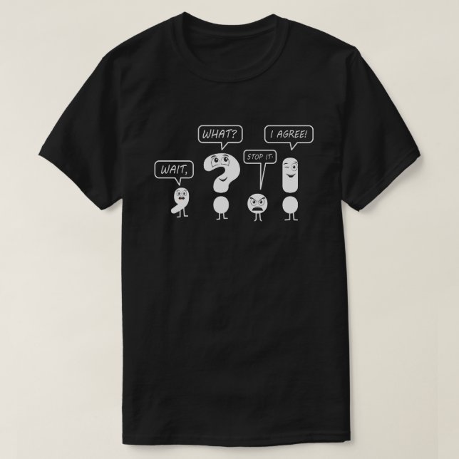 Wait What Funny Punctuation Teacher Gift Cool T-Shirt (Design Front)