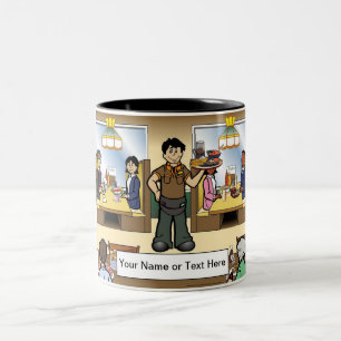 Waiter Casual Dining Cartoon by PrintedPerfection Two-Tone Coffee Mug