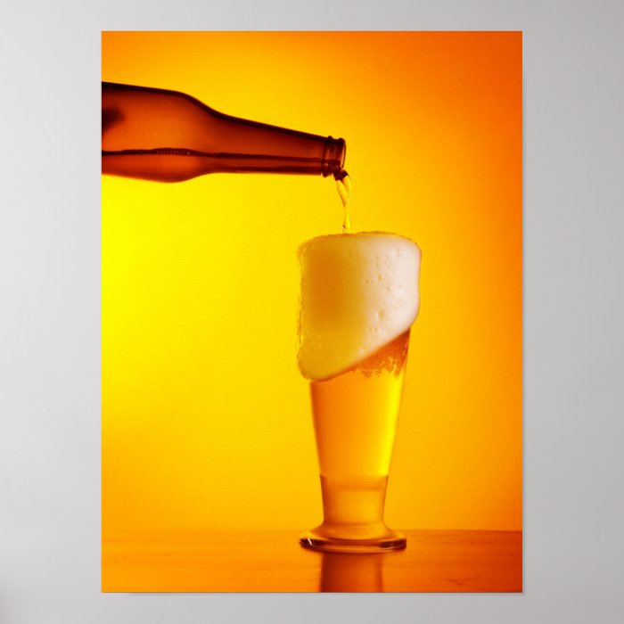 Waiter pouring beer, glass of a cold drink posters
