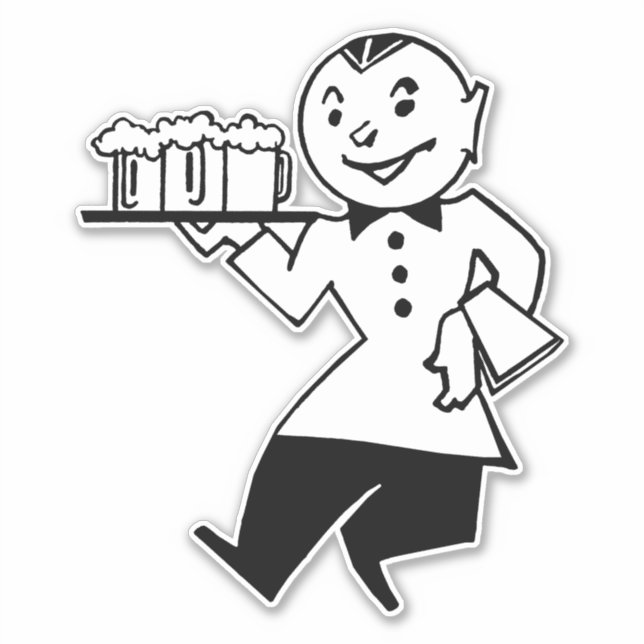 Waiter Serving Beer Retro Cartoon Man Alcohol art Sticker (Front)