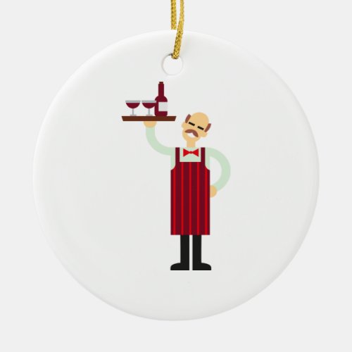 Waiter with Wine Ceramic Ornament