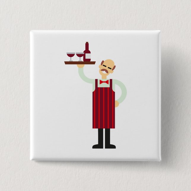 Waiter with wine pinback button (Front)