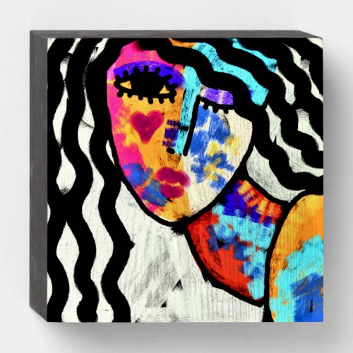 Waiting Abstract Digital Portrait of a Woman Wooden Box Sign