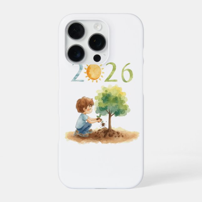Waiting for 2026 – Boy Planting a Tree for the New iPhone Case (Back)