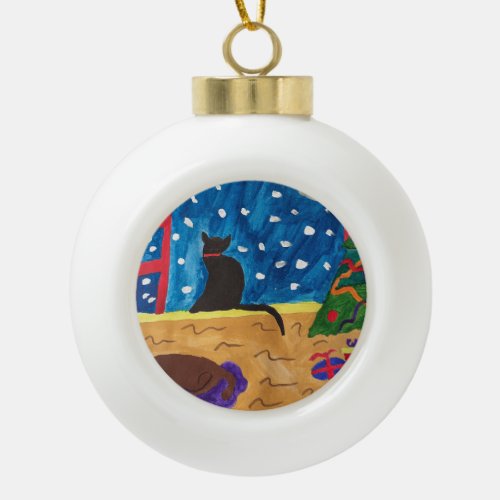 Waiting For Christmas Ceramic Ball Christmas Ornament