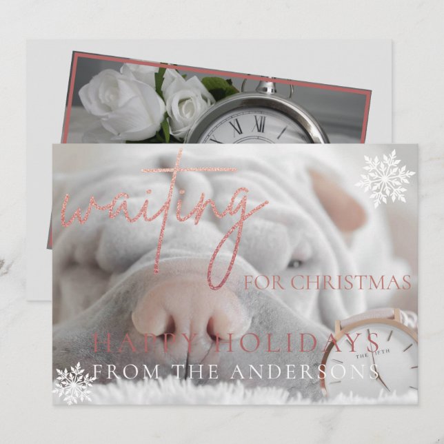 Waiting for Christmas Rose Gold Glitter Card (Front/Back)