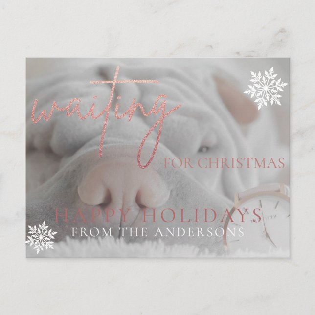 Waiting for Christmas Rose Gold Glitter Holiday Postcard (Front)