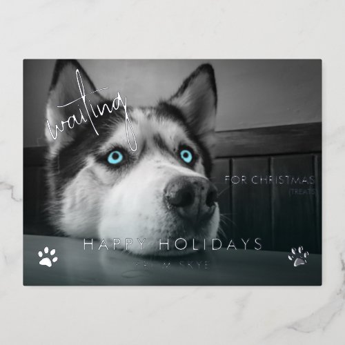 Waiting for Christmas Treats Custom Dog Photo  Foil Holiday Postcard