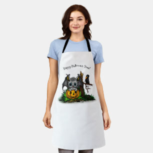 Waiting for Halloween , Cute Bat and Raven Apron