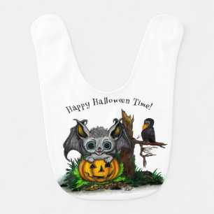 Waiting for Halloween , Cute Bat and Raven Baby Bib