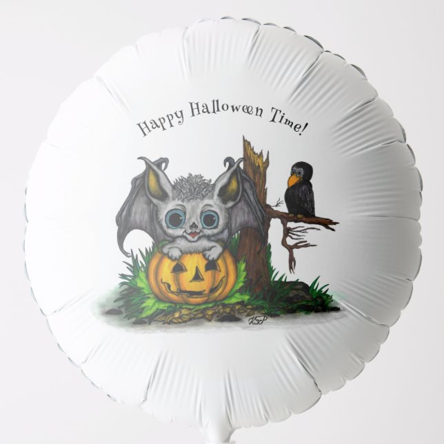 Waiting for Halloween , Cute Bat and Raven Balloon (Front)